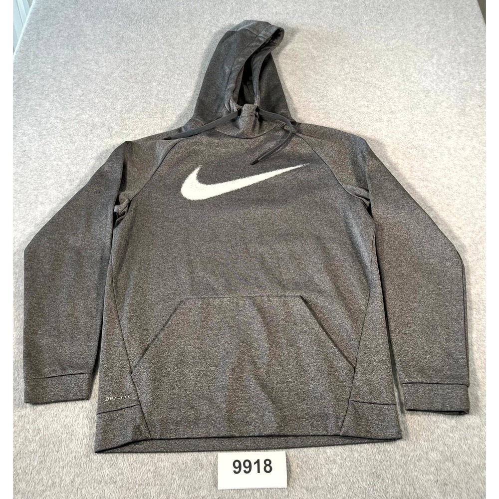 Nike Authentic Dri-Fit Therma Hoodie Mens Medium Heather Gray Fleece Lined